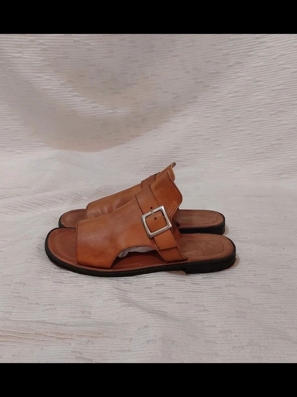 Free People Cognac Leather Slide Sandals with Buckle Women's Size 39 - Picture 4 of 7